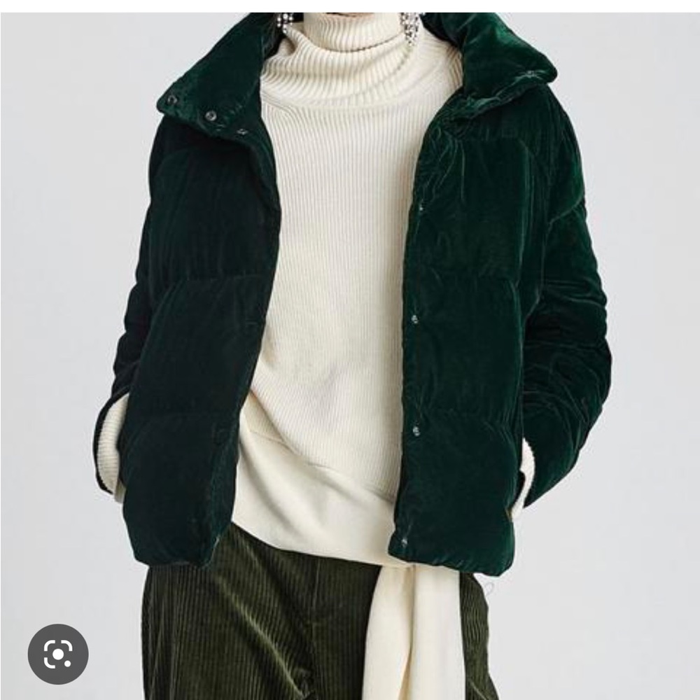 Zara Green Velvet Puffer Coat